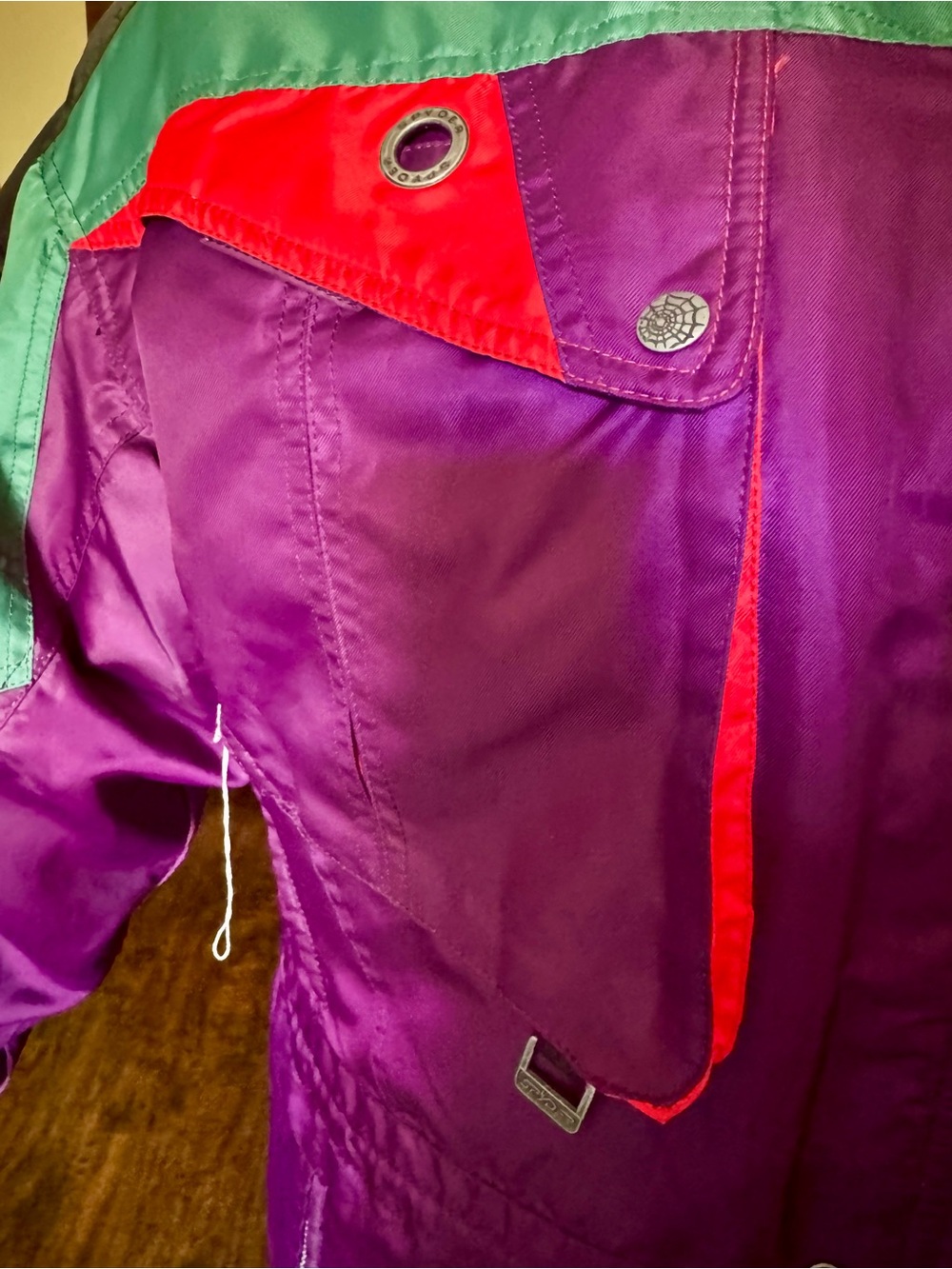 Spyder Colorblock Ski Jacket in Purple with Teal and Red Accents - Picture 8 of 14